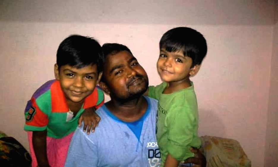 Solanki Diwaker with his daughter Roshni (left) and son Sudeep