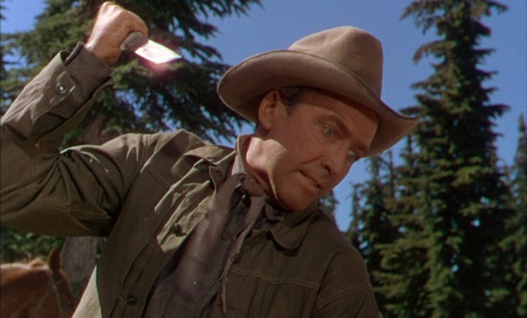 James Stewart in a still from Bend of the River